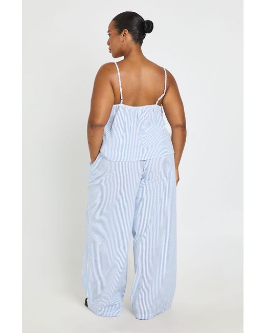 Boohoo Blue Plus Gingham Bow Detail Strappy Cami And Wide Leg Trouser Co Ord