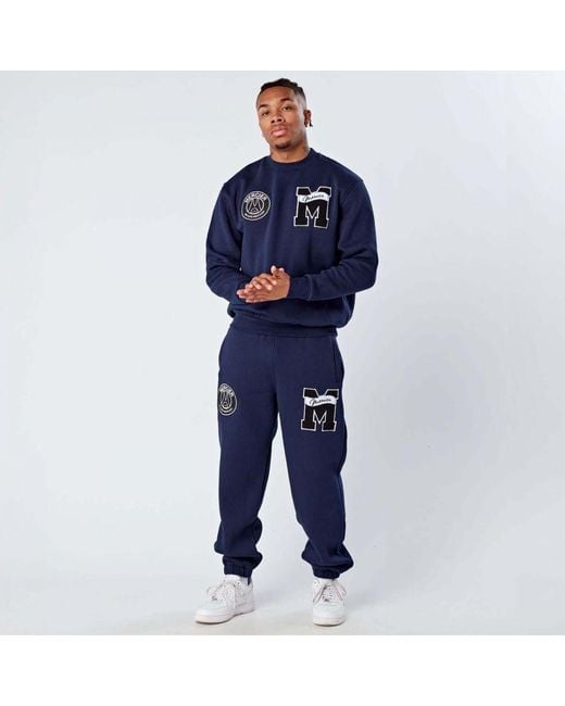 Mercier Blue Drawcord Waist Embroidered Joggers for men