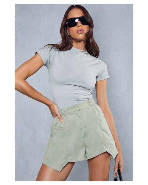 MissPap Gray Pocket Detail Asymmetric Hem Shorts