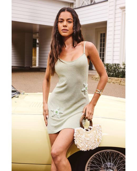 Boohoo Green Sparkly Knit Starfish Applique Mini Dress
