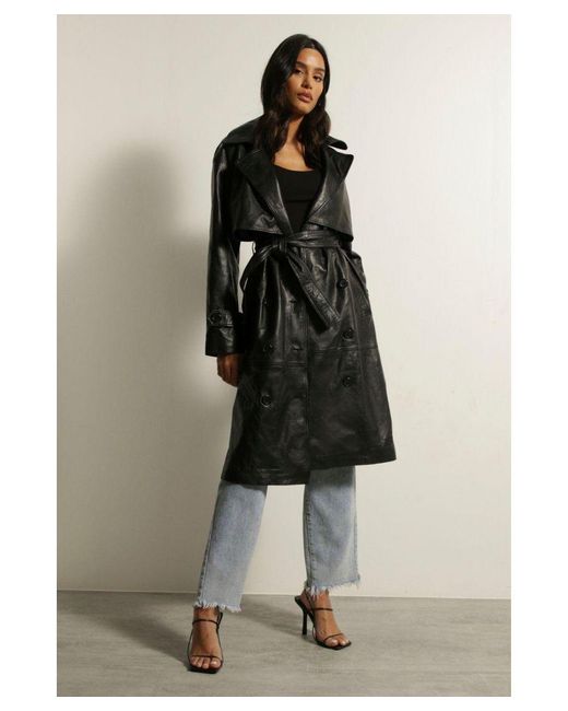 MissPap Black Premium Leather Trench Coat
