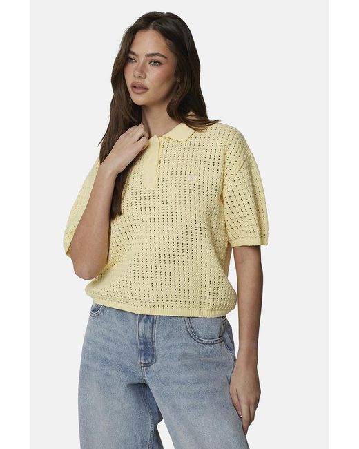 Good For Nothing Natural Cropped Pointelle Knit Polo Shirt