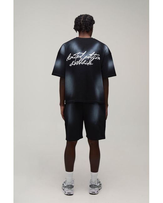 BoohooMAN Blue Washed Oversized Boxy Limited Edition T-Shirt & Short Set for men