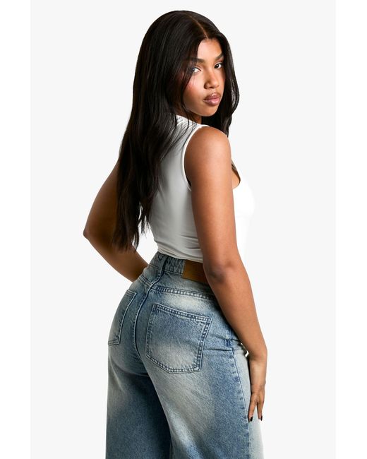 Boohoo White Double Layer Slinky Square Neck One Piece