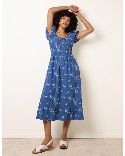 Blue Vanilla Blue Embroidery Milkmaid Midi Dress