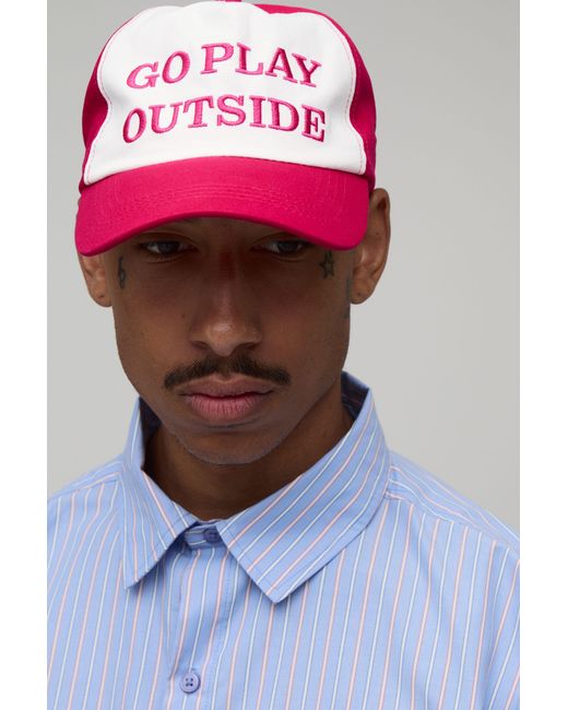 BoohooMAN Pink Slogan Embroidered Cap for men