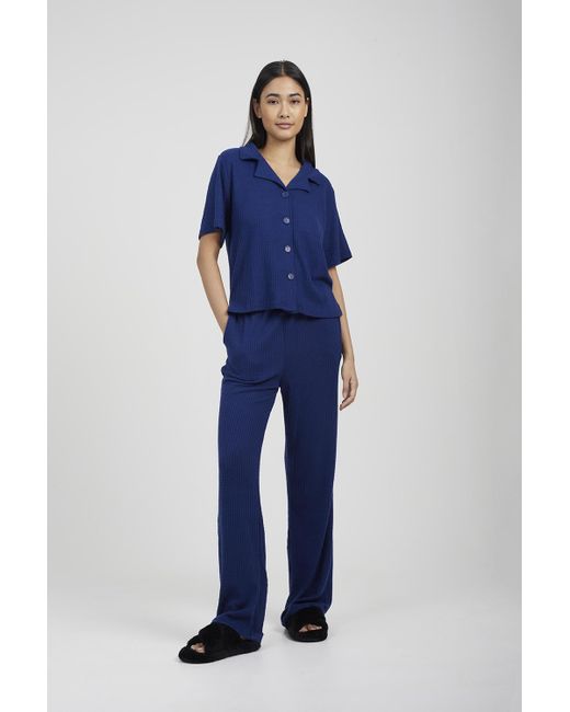 Brave Soul Blue 'Winnen' Waffle Button Shirt & Trouser Co Ord