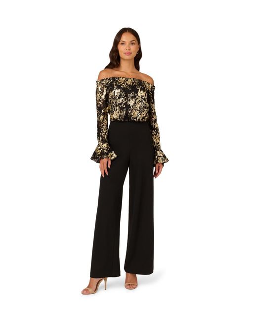 Adrianna Papell Black Lace And Crepe Jumpsuit