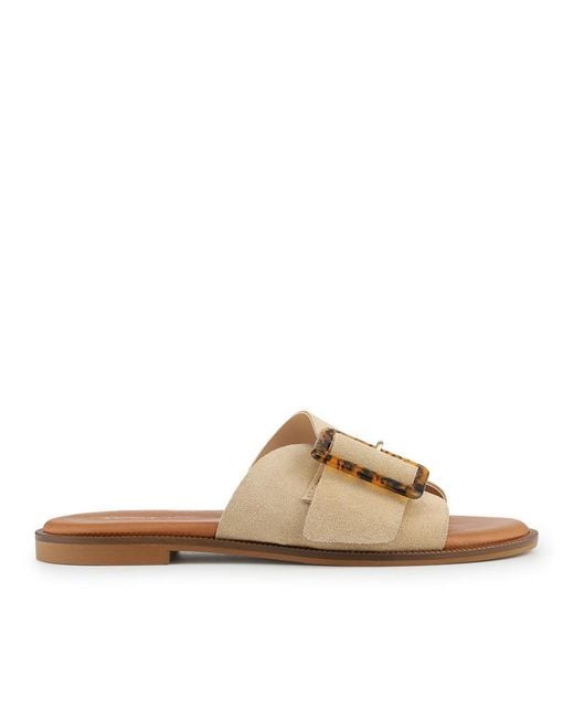 Jones Bootmaker Natural Jasmyn Leather Peep Toe Mule Sandals