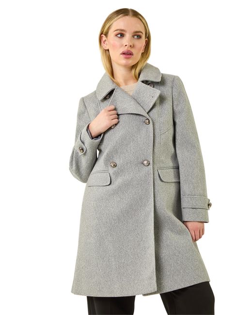 Roman Gray Petite Double Breasted Military Coat