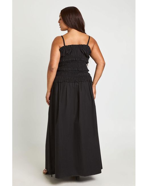 Boohoo Black Plus Shirred Tied Waist Maxi Dress