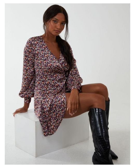 Blue Vanilla Red Long Sleeve Wrap Hem Dress