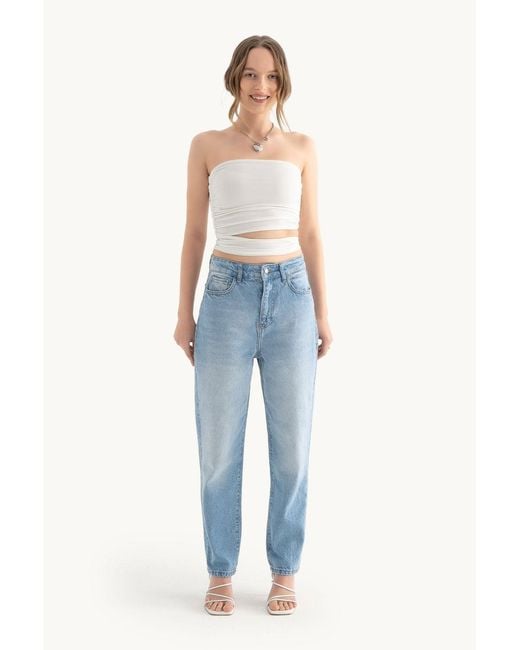 Hiccup Blue Strapless Cut Out Bandeau Top