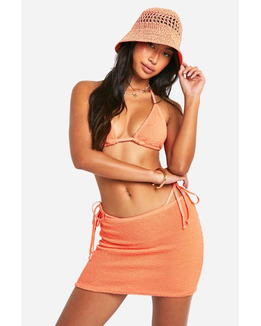 Boohoo Orange Premium Crinkle Swim Mini Skirt