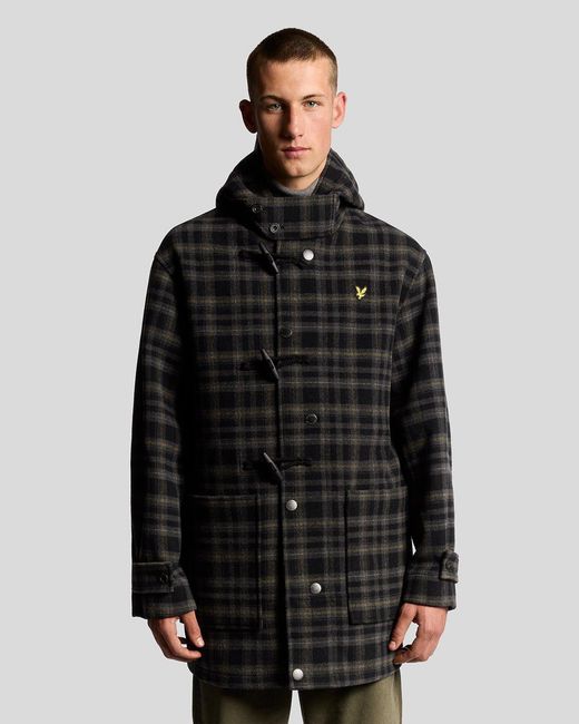 Lyle & Scott Black Modular Tartan Duffle Coat for men