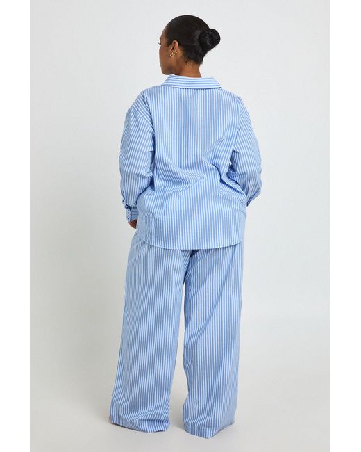 Boohoo Blue Plus Cotton Pinstripe Pyjama Trousers