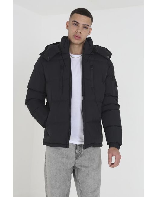 Brave Soul Blue Detachable Hood Padded Jacket for men