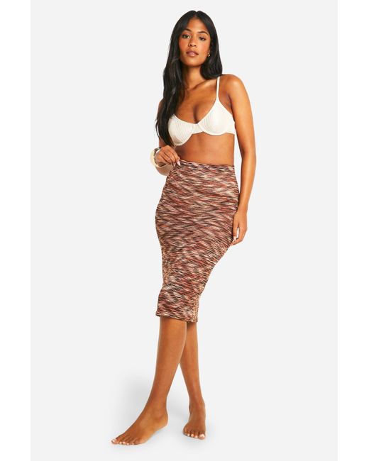 Boohoo Orange Tall Multi Knitted Beach Midaxi Skirt