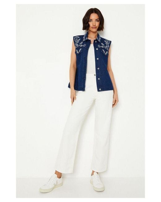 Oasis Blue Cutwork Embroidered Denim Gilet