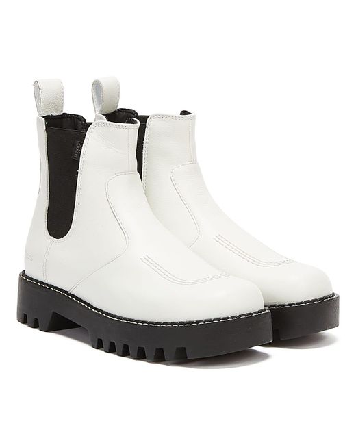 Kickers White Kizziie Chelz Boots Leather