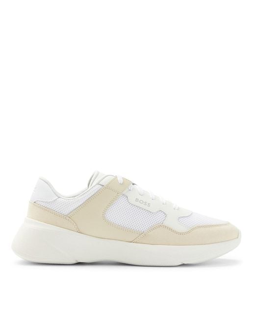 Boss Men's Dean Run Trainers In Beige in het White voor heren