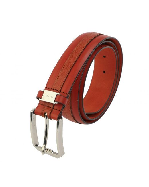 Ted Baker Red Accessories Siymon Caviar And Smooth Leather Belt for men