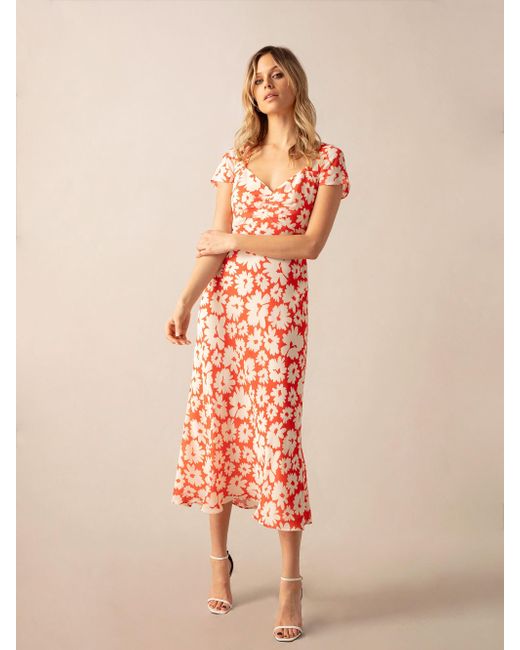 Ro&zo Pink Daisy Print Sweetheart Neckline Midi Dress