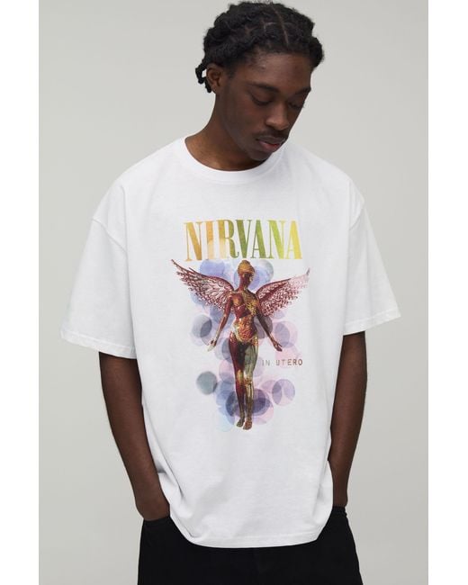 BoohooMAN White Oversized Nirvana Printed License T-Shirt for men