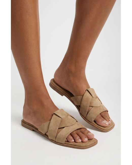Boohoo Natural Wide Fit Faux Suede Cross Over Sliders