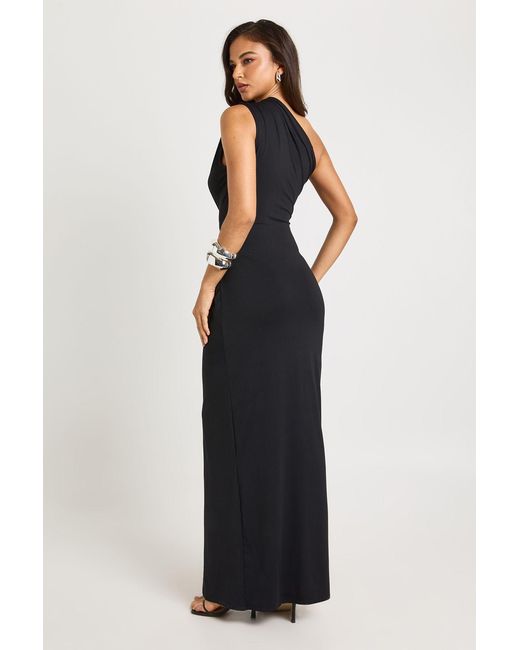 Boohoo Black Asymmetric Drape Sculpt Slinky Maxi Dress
