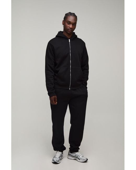 BoohooMAN Black Tall Regular Zip Through Hooded And Straight Leg Cuffed Jogger for men