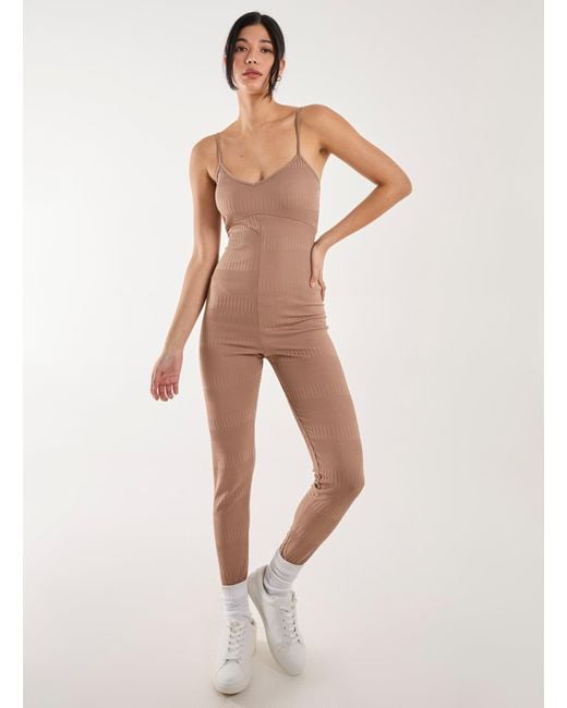 Pink Vanilla White Ribbed Bodycon Unitard All