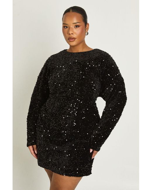 Boohoo Black Plus Sequin Batwing Shift Dress