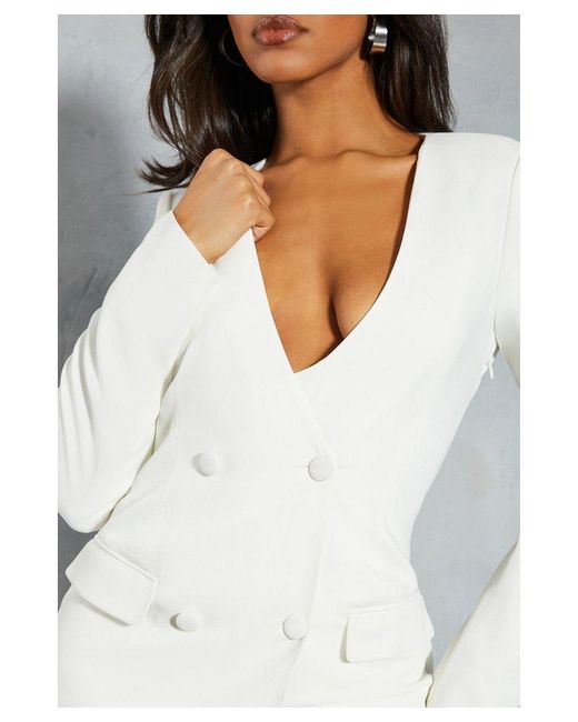 MissPap White Tailored Double Breasted Boxy Blazer Playsuit