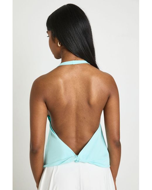 Boohoo Blue Soft Cotton Scoop Neck Halterneck