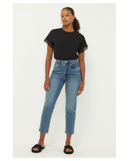 Dorothy Perkins Blue Tall Comfort Stretch Cropped Straight Jeans Cotton