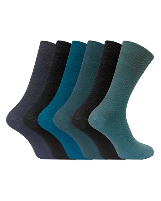 Sock Snob Blue 6 Pairs Breathable Cotton Non Elastic Loose Wide Top Dress Socks for men