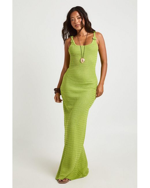Boohoo Green Crochet Floral Corsage Strap Maxi Dress