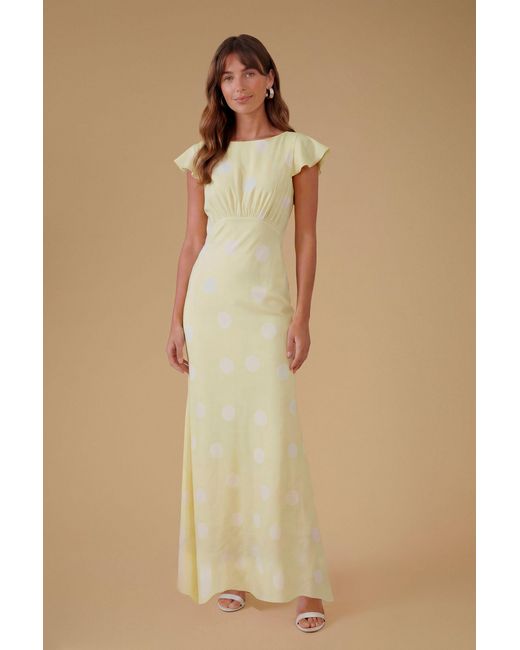 Oasis Natural Polkadot Crepe Maxi Dress