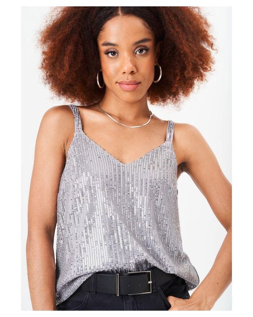 Gini London Blue Sequin V Neck Cami Top