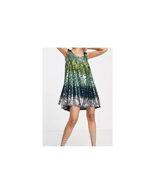 French Connection Estari Ombre Swing Mini Dress In Emerald Sequin-dgreen