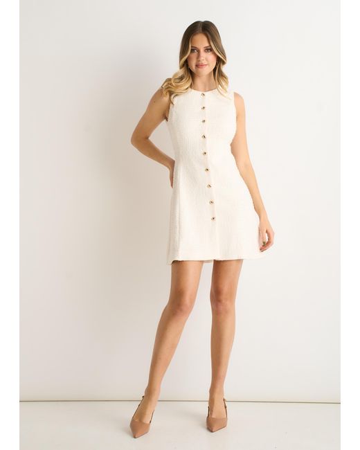Gini London Natural Boucle Button Through Mini Dress