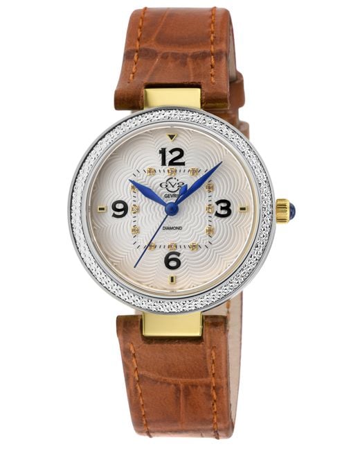 Gevril Brown Gv2 Piemonte Swiss Quartz Dial, Diamond Watch, Genuine Handmade Italian Leather