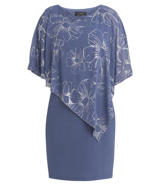 Gina Bacconi Blue Fiona Floral Glittered Asymmetric Dress