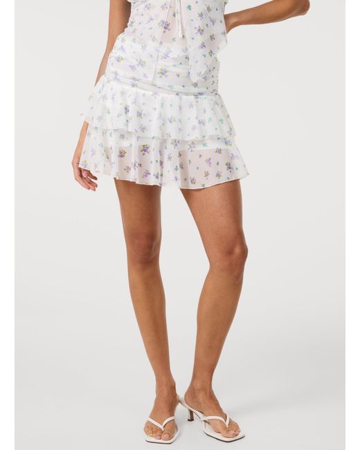 Pink Vanilla White Ditsy Dot Mesh Rara Hem Skirt