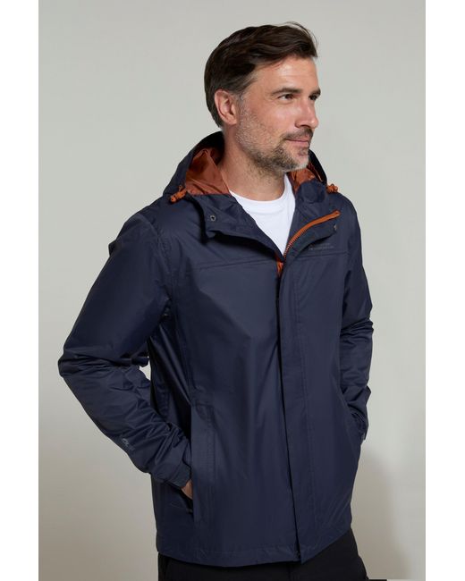 Mountain Warehouse Blue 'Torrent' Rain Jacket With Zipped Pockets Waterproof Adjustable Hem for men