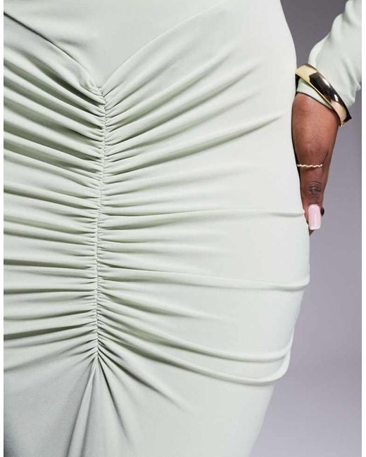 ASOS Gray Long Sleeve High Neck Maxi Dress With Central Ruched Detail