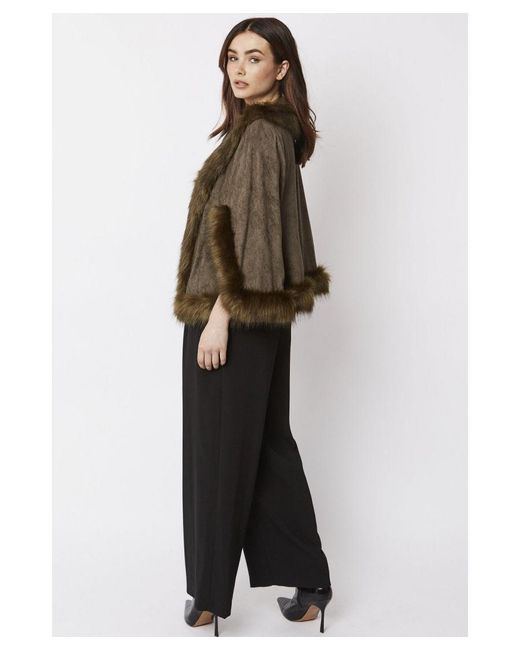 Jayley Green Faux Fur Suede Cape Jacket