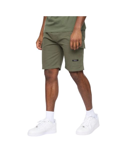 Crosshatch Green Utilate Elasticated Waist Cargo Shorts (Thyme) for men