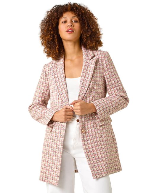 Roman Pink Check Single Breasted Boucle Jacket